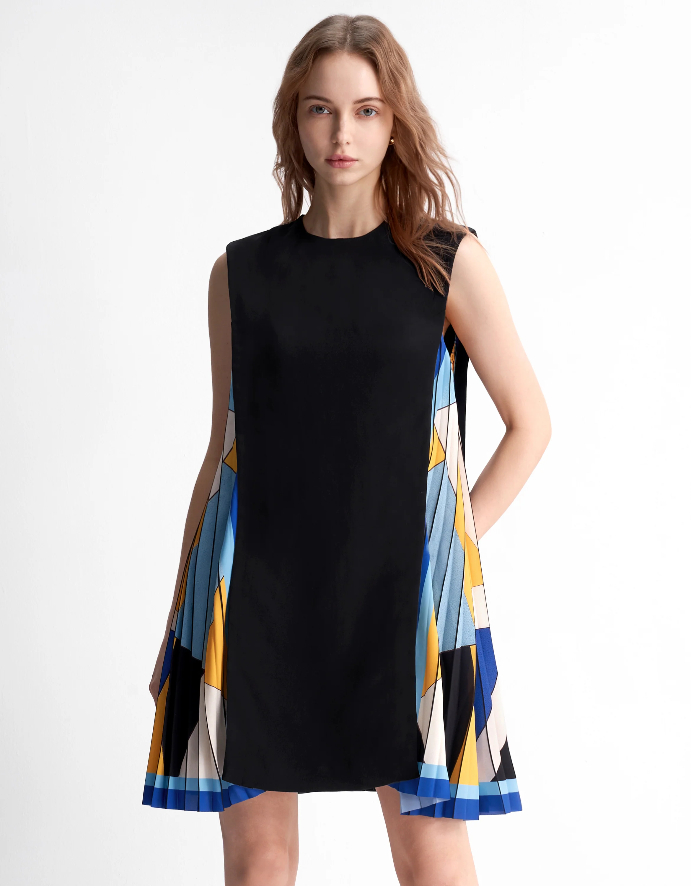 Side Printed Pleated Shift Dress - Image 24
