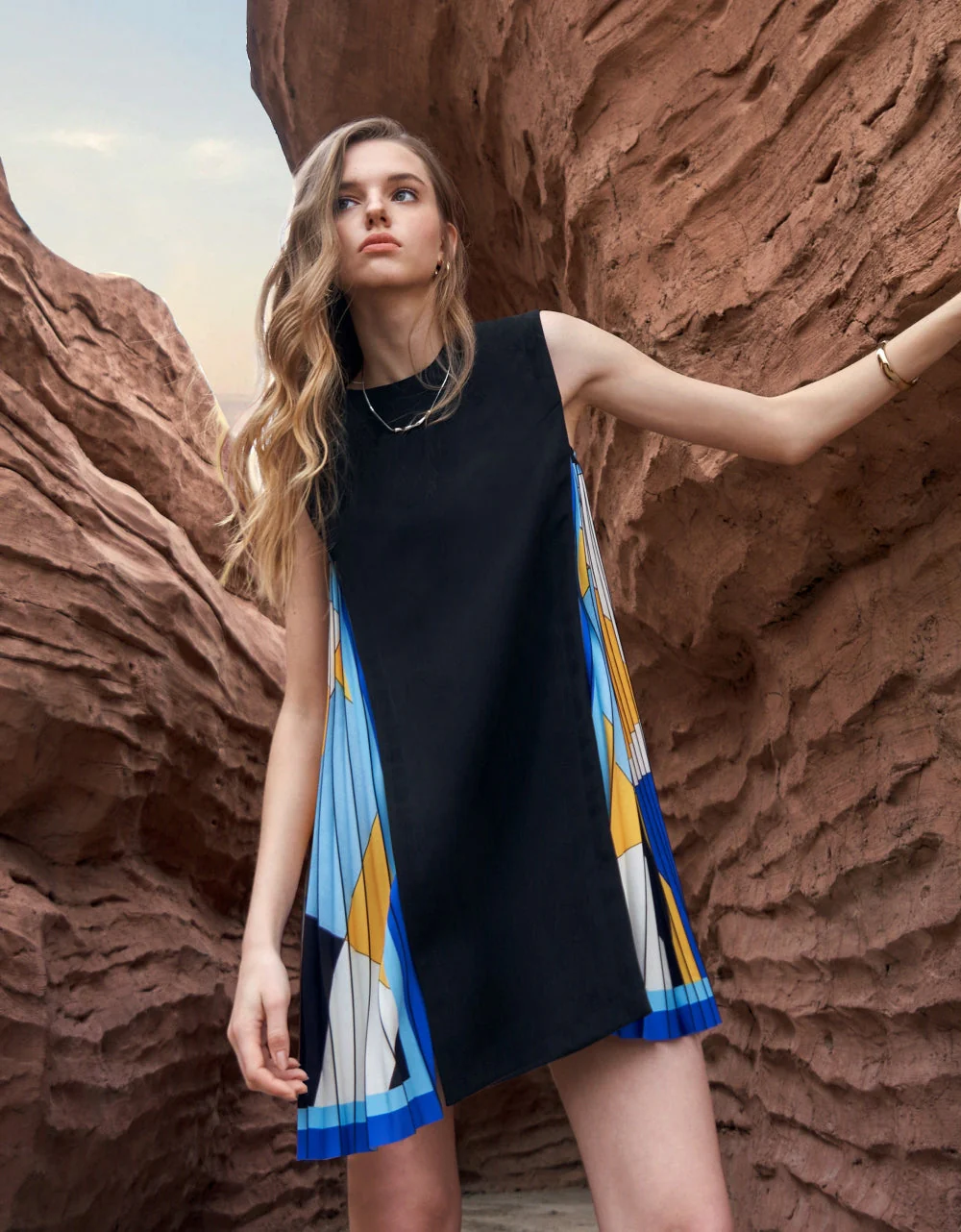 Side Printed Pleated Shift Dress - Image 32
