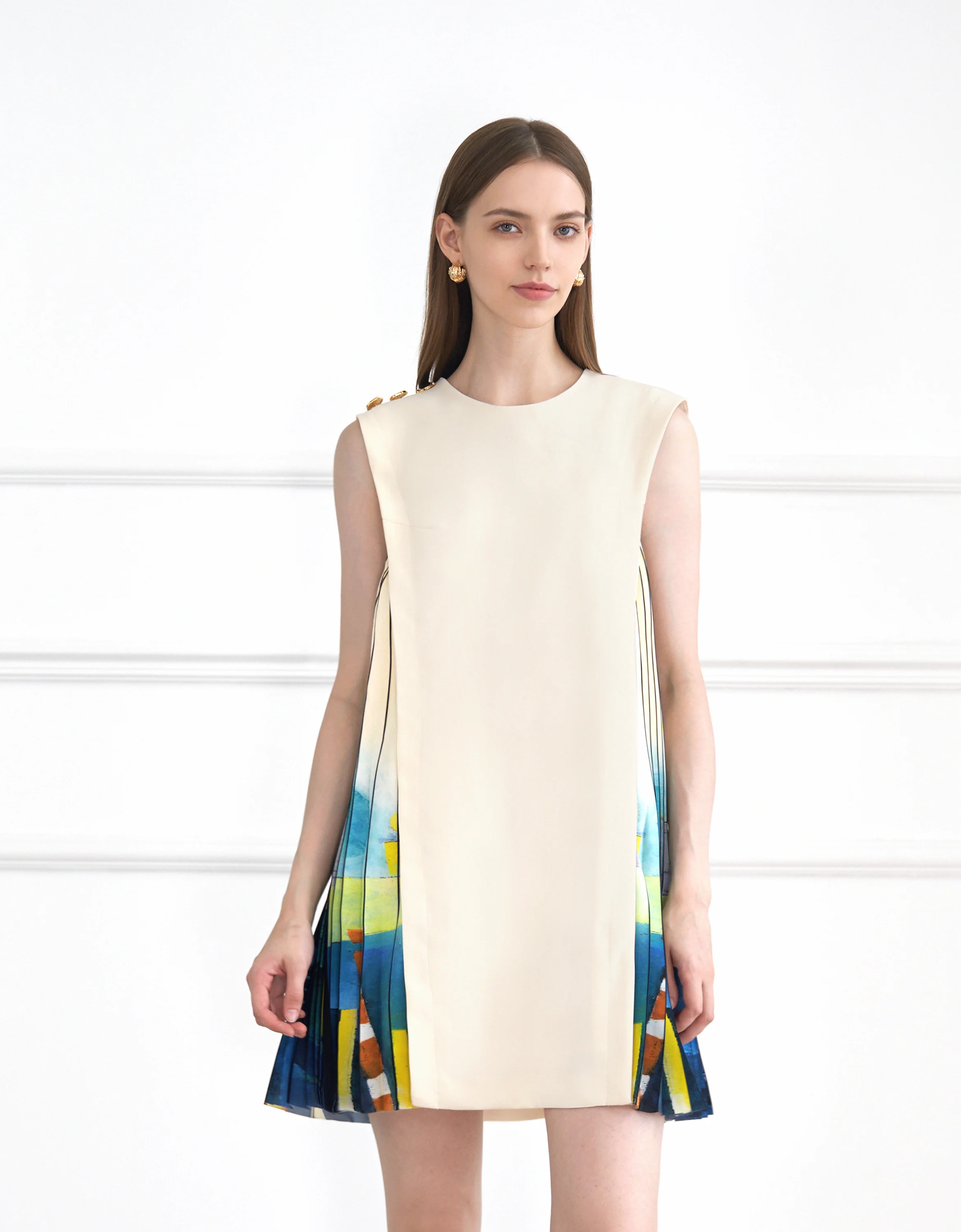 Side Printed Pleated Shift Dress - Image 36