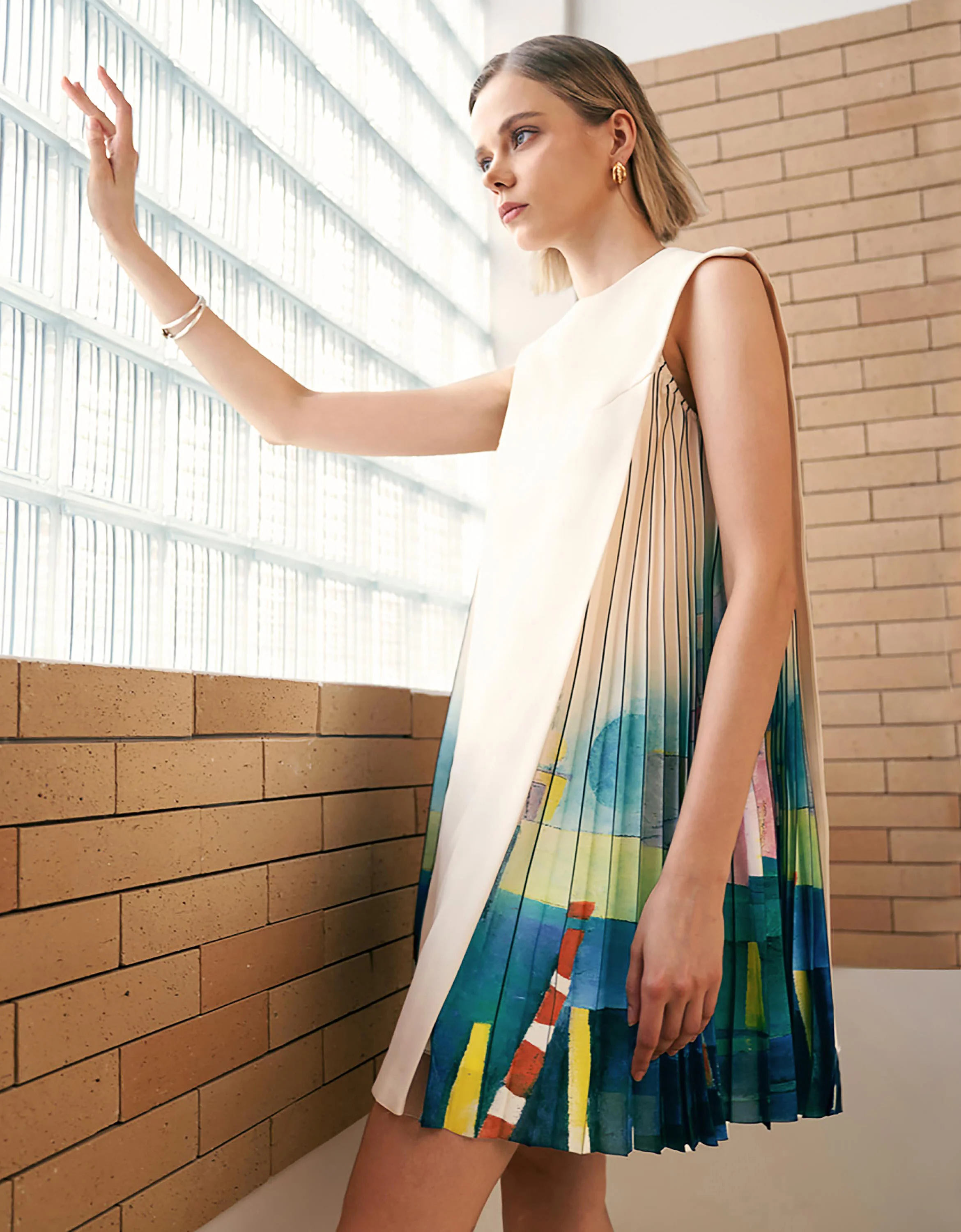 Side Printed Pleated Shift Dress - Image 40