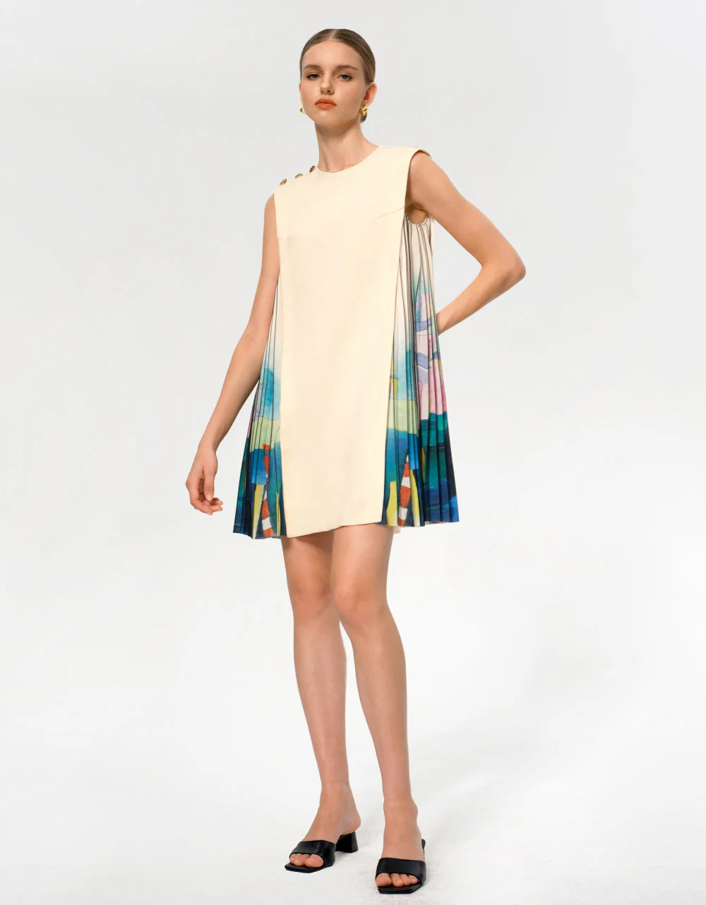 Side Printed Pleated Shift Dress - Image 42