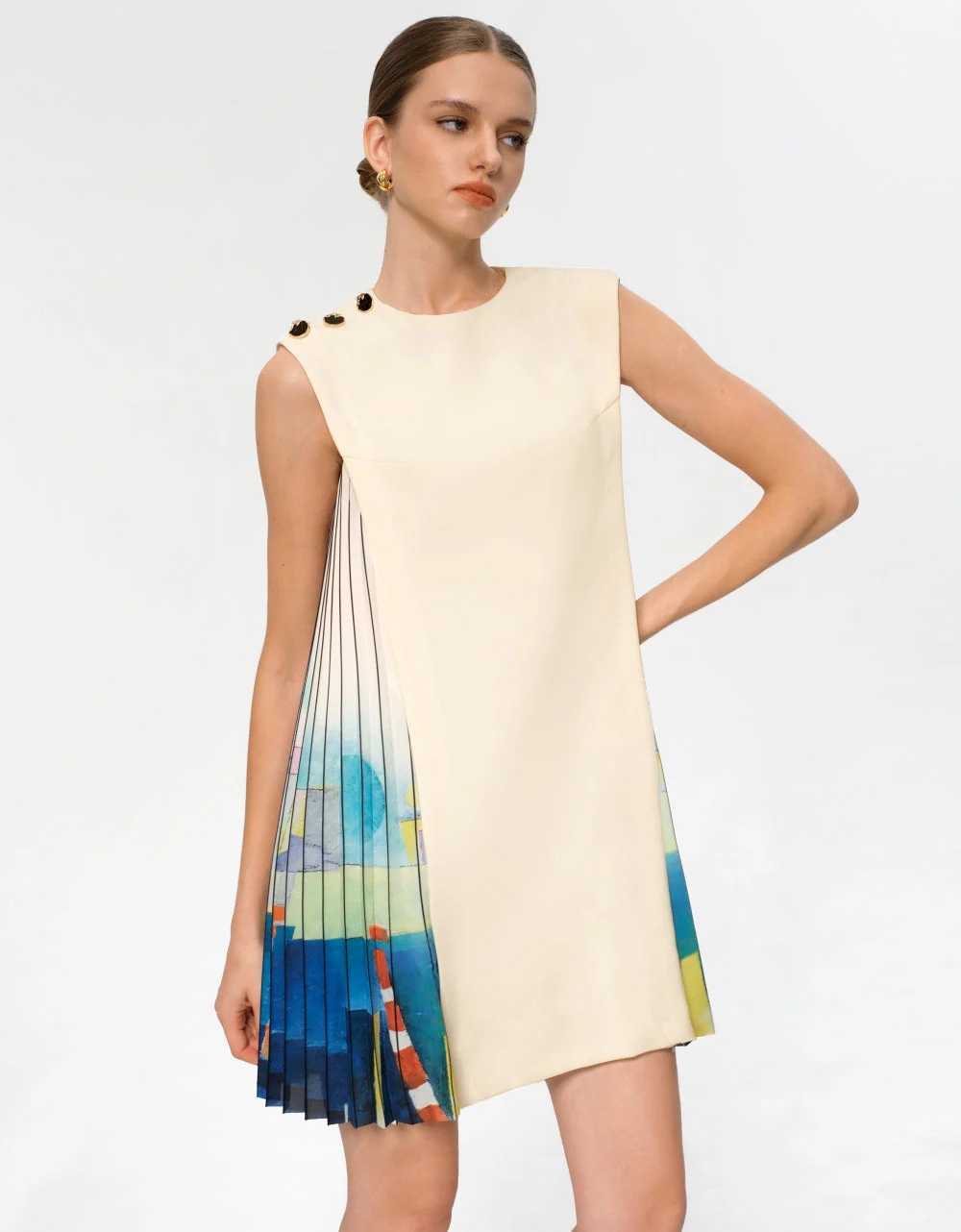 Side Printed Pleated Shift Dress - Image 44
