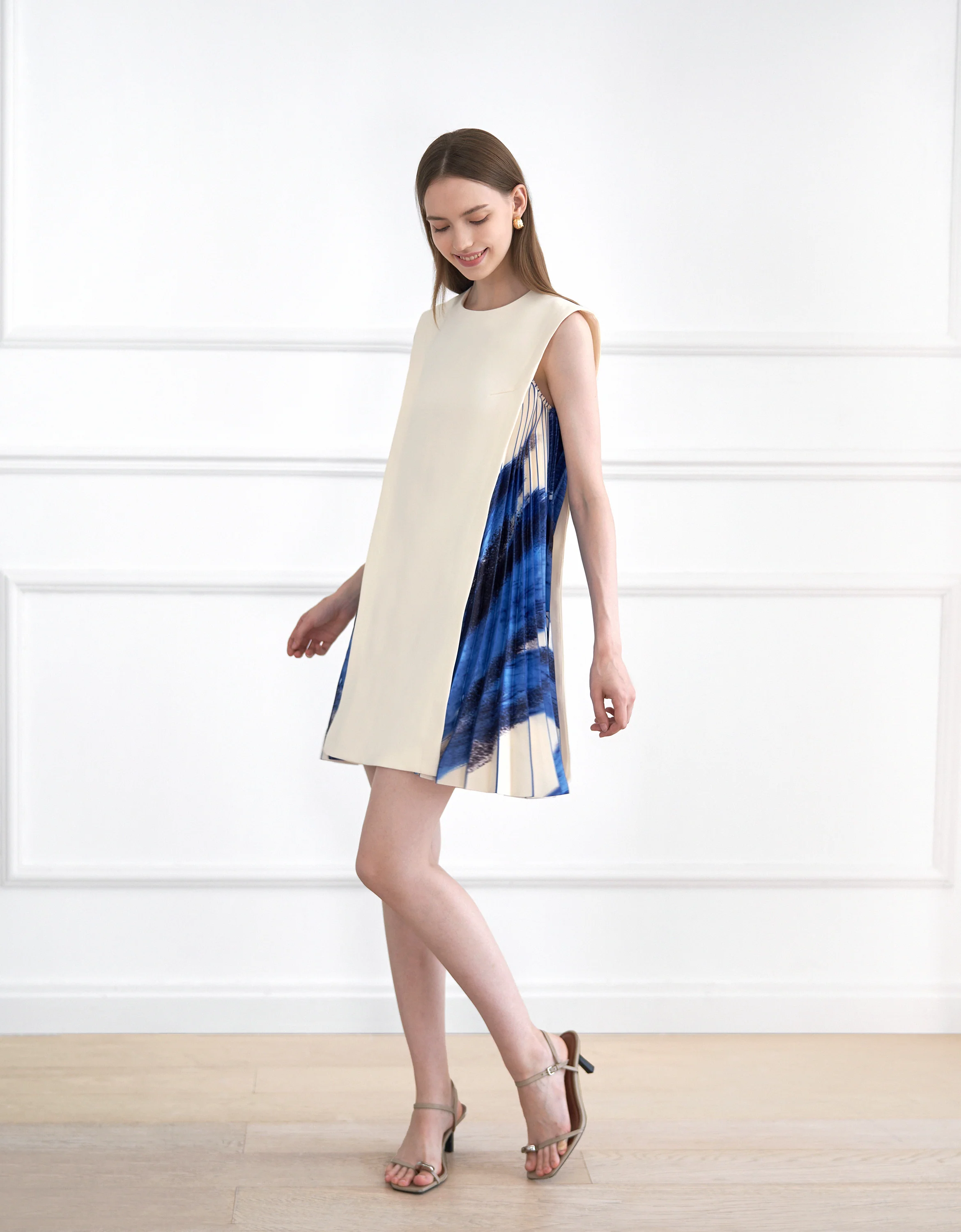 Side Printed Pleated Shift Dress - Image 49
