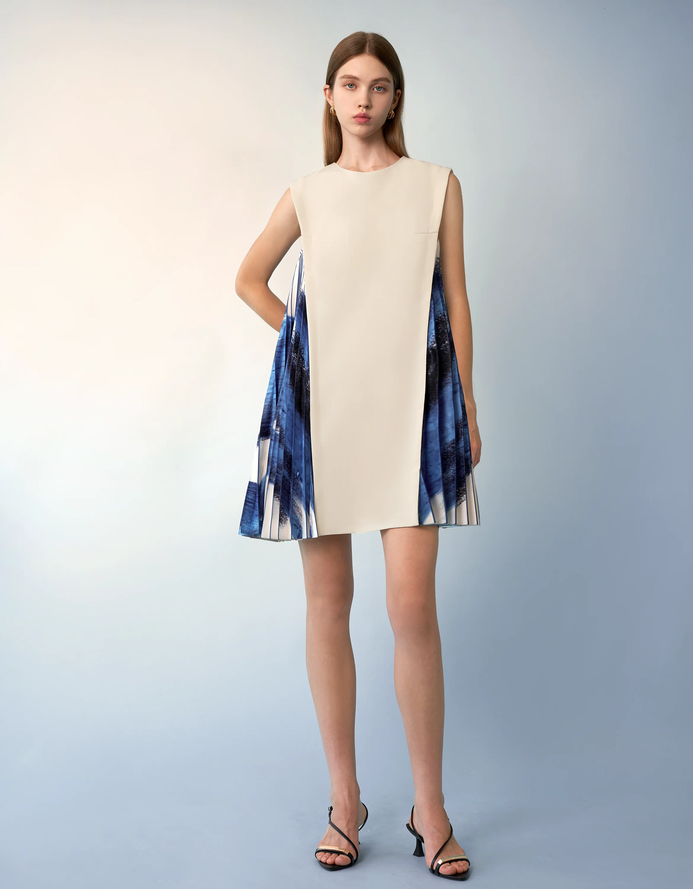 Side Printed Pleated Shift Dress - Image 58