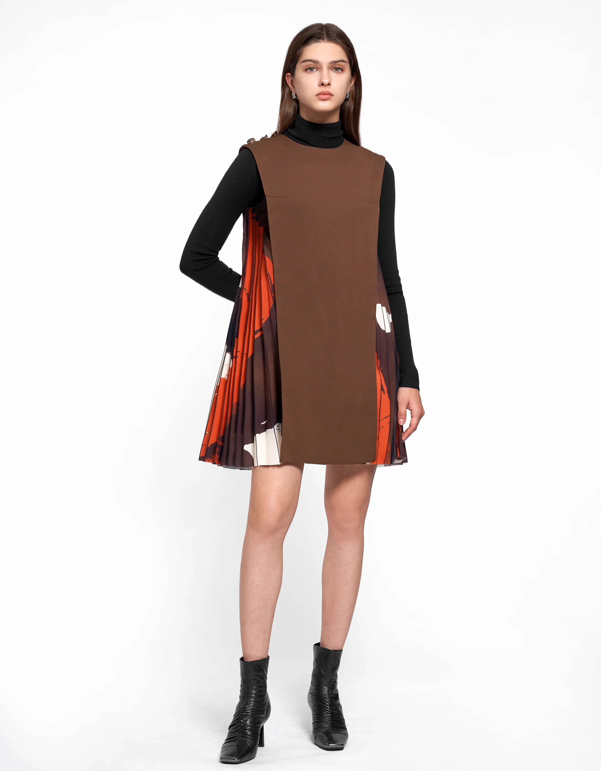 Side Printed Pleated Shift Dress - Image 77