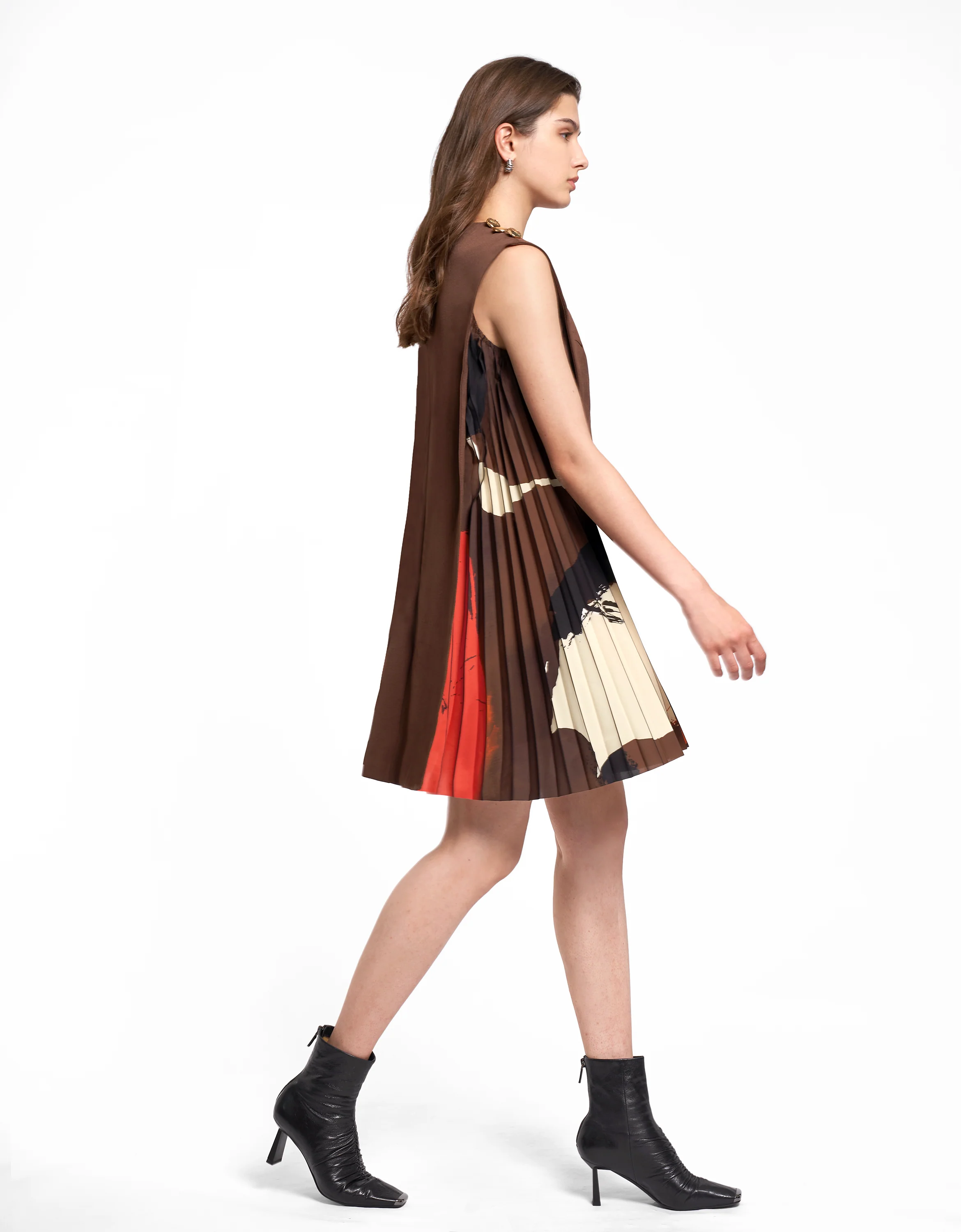 Side Printed Pleated Shift Dress - Image 79