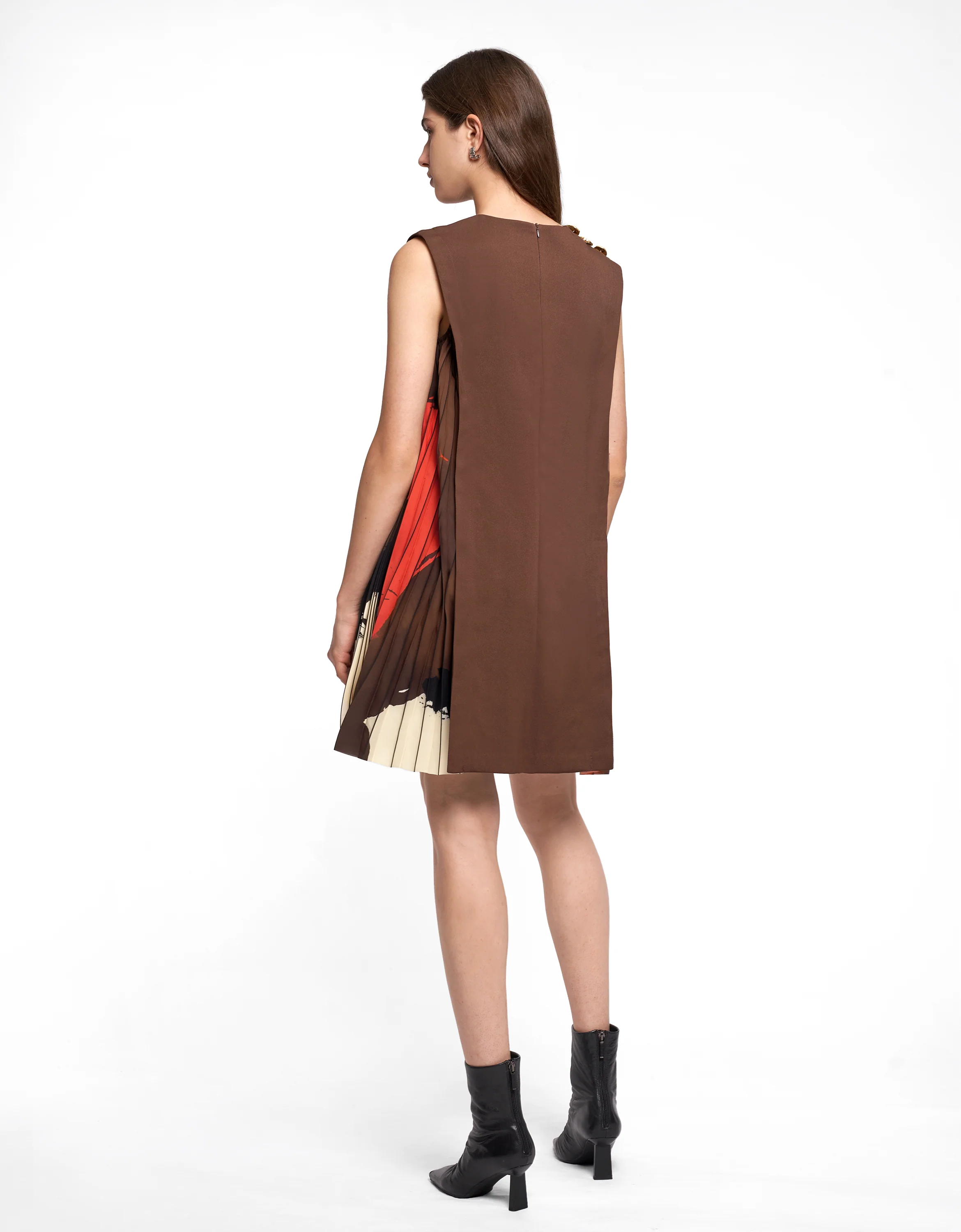 Side Printed Pleated Shift Dress - Image 80