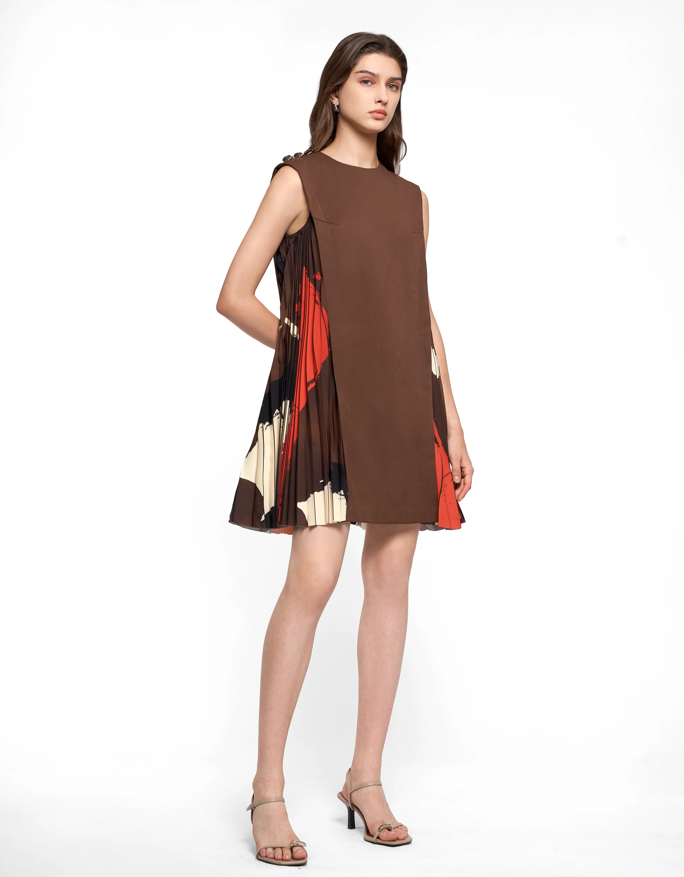 Side Printed Pleated Shift Dress - Image 81