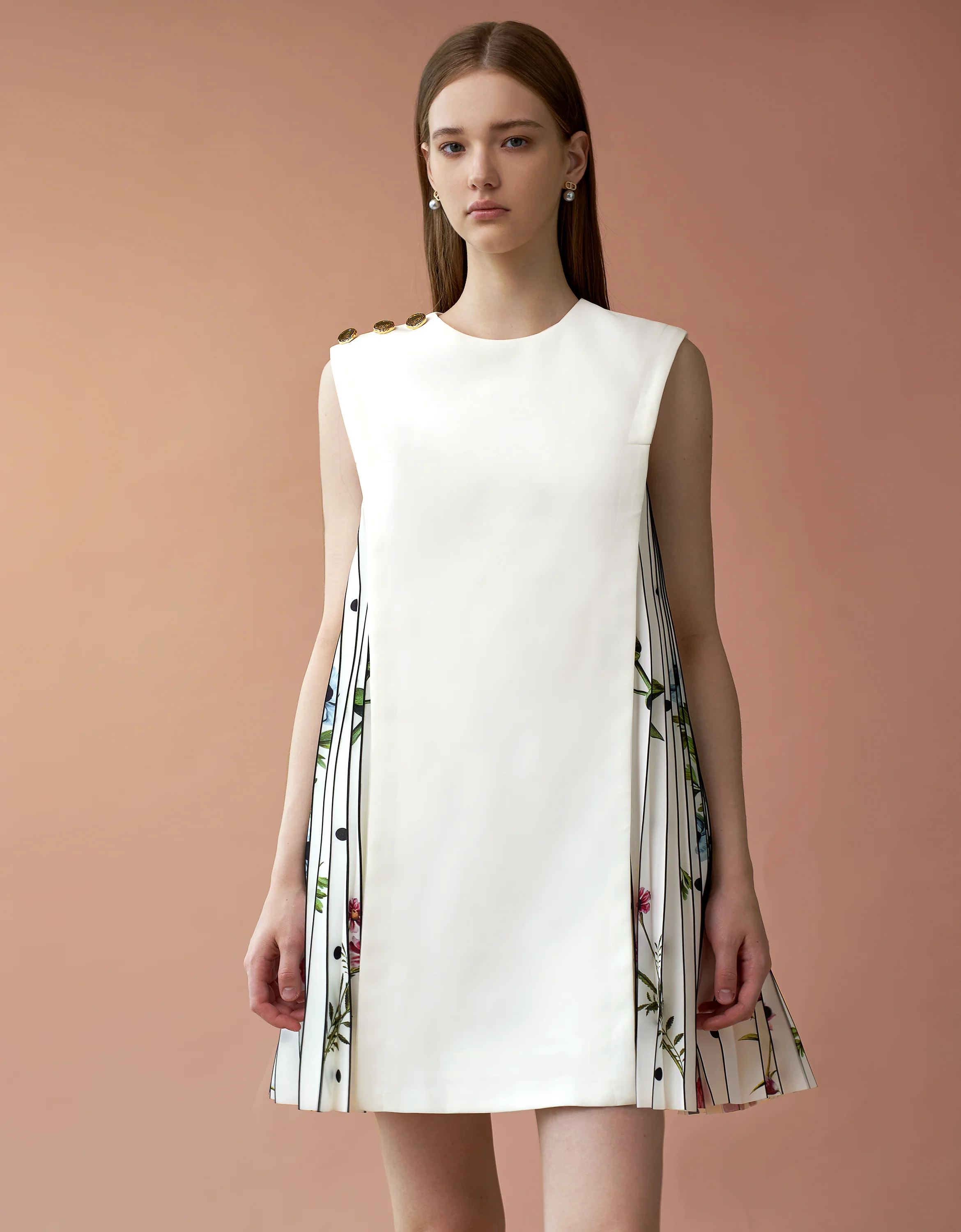 Side Printed Pleated Shift Dress - Image 85