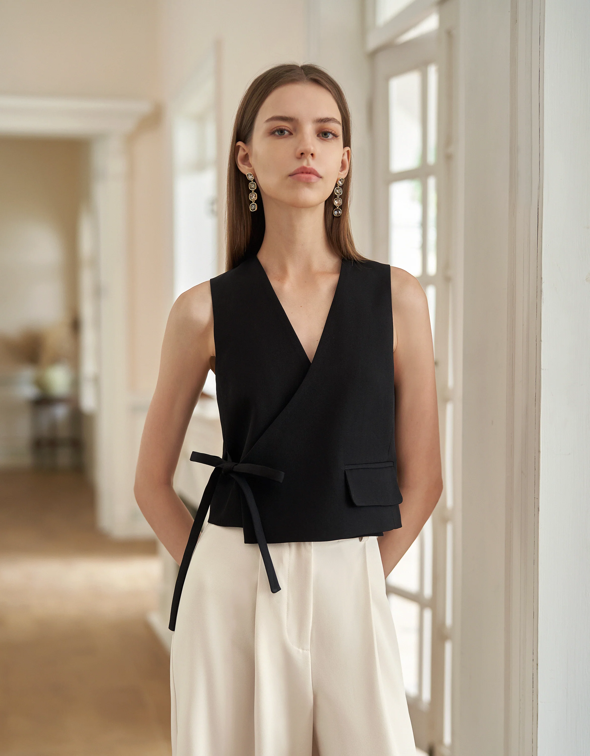 Side Tie V-neck Sleeveless Vest - Image 2