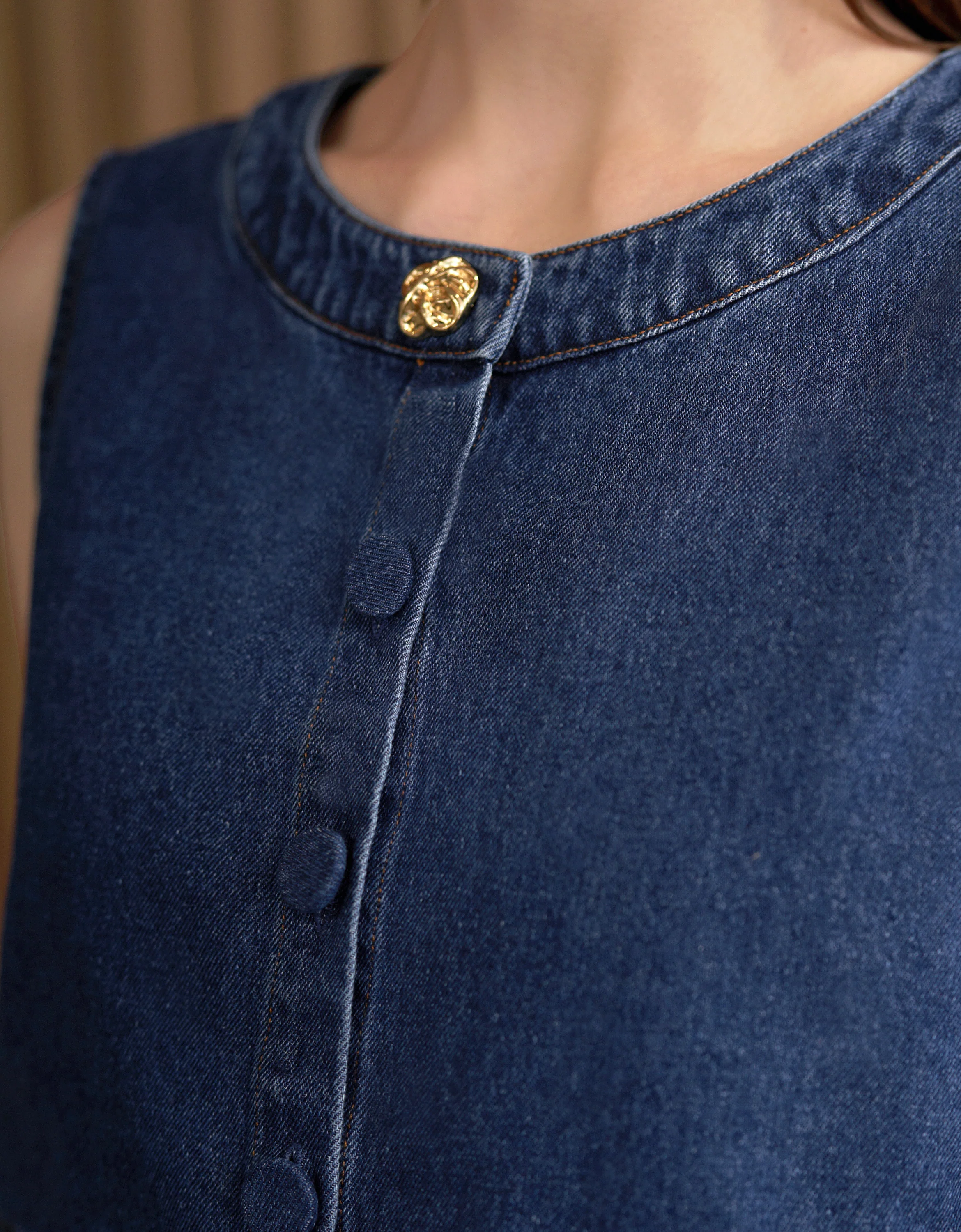 Sleeveless Button Front Denim Top - Image 6