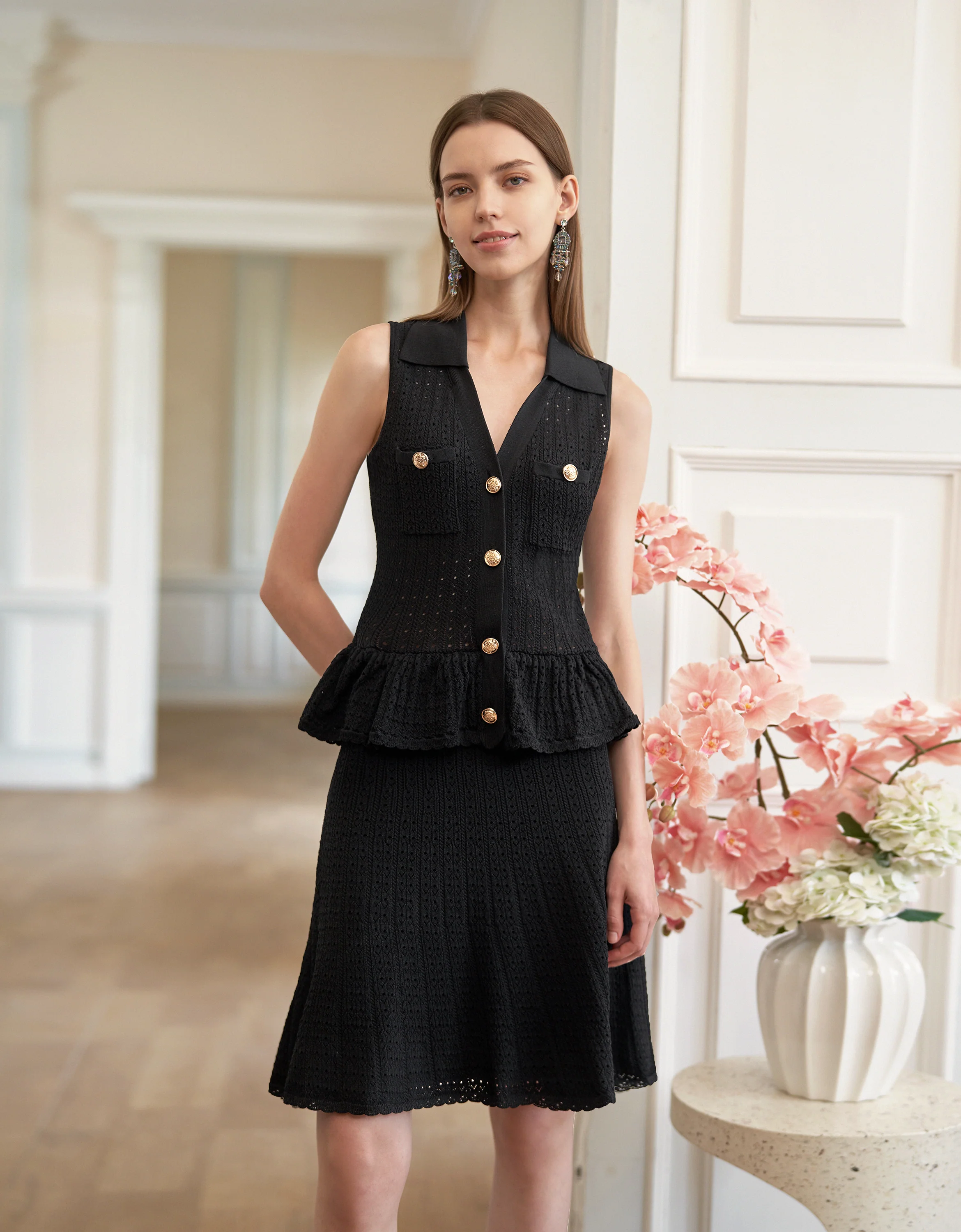Sleeveless Cutwork Knit Dress - Image 2