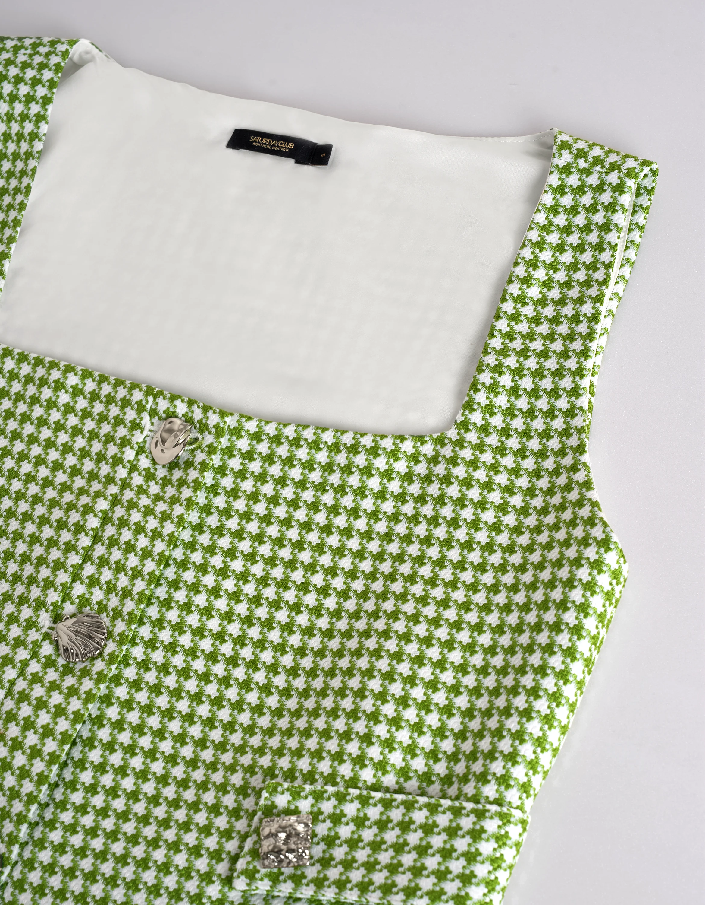 Square Neck Houndstooth Cropped Top - Image 5