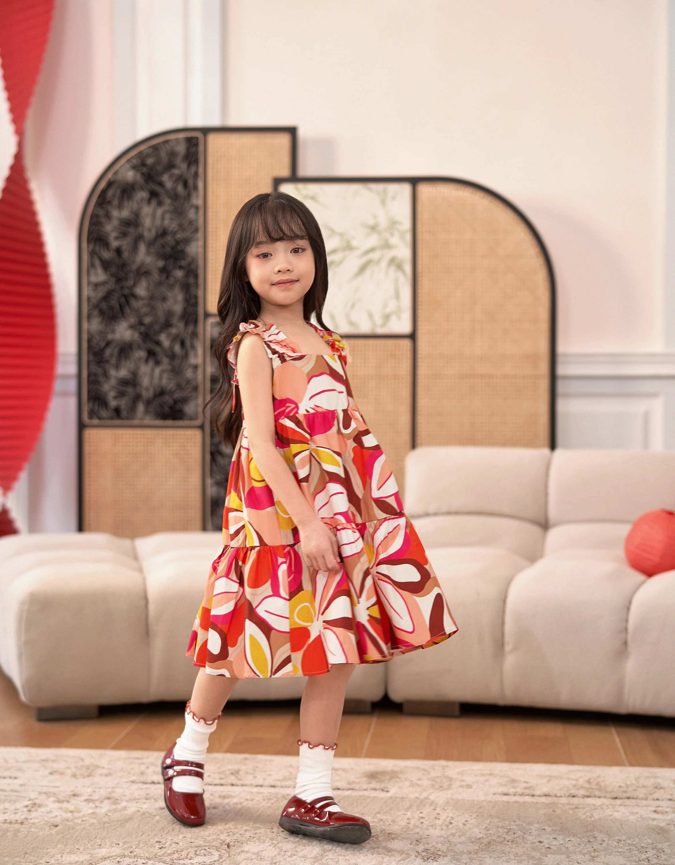 Square Neck Ruffled Hem Floral Dress - Image 2