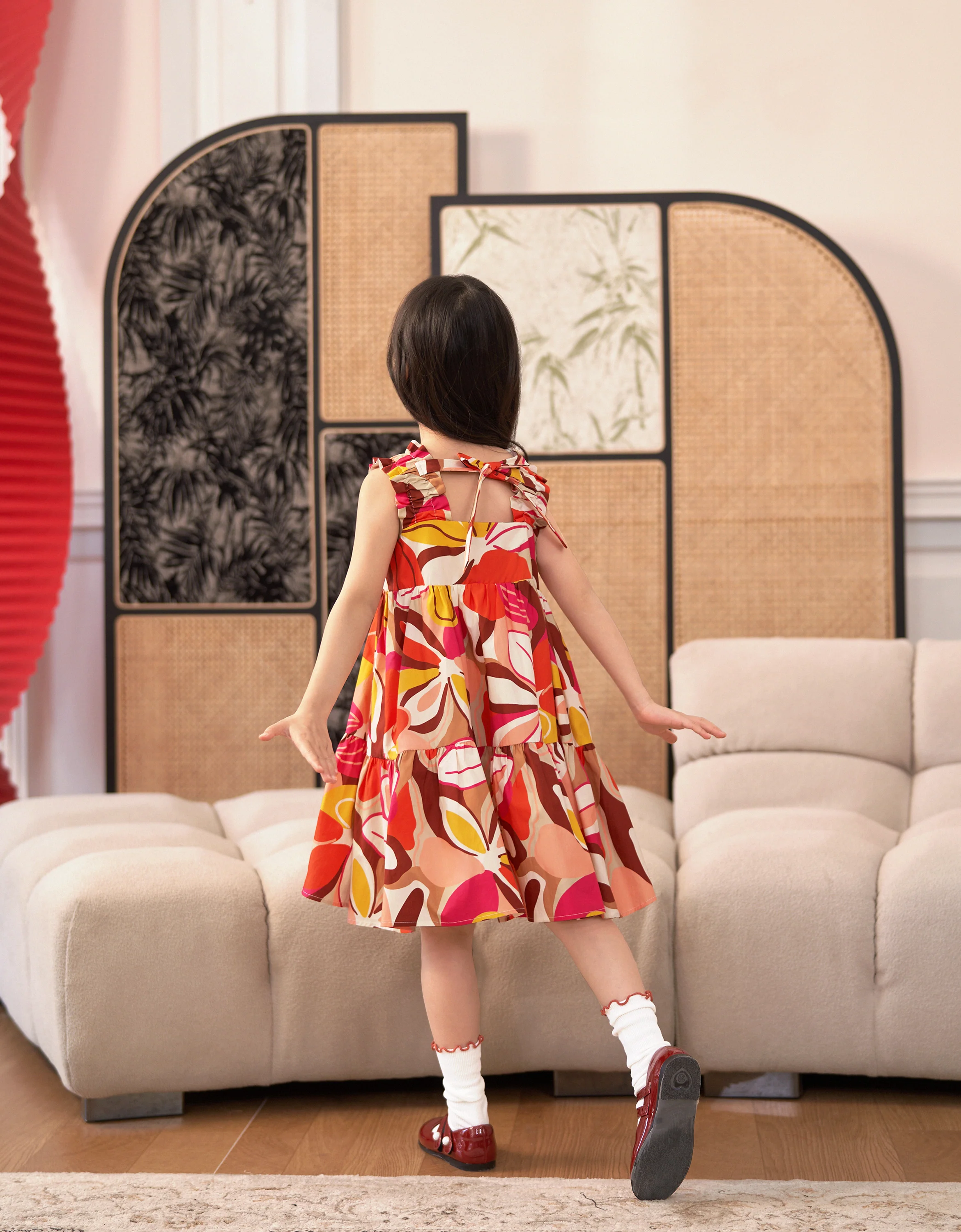 Square Neck Ruffled Hem Floral Dress - Image 3