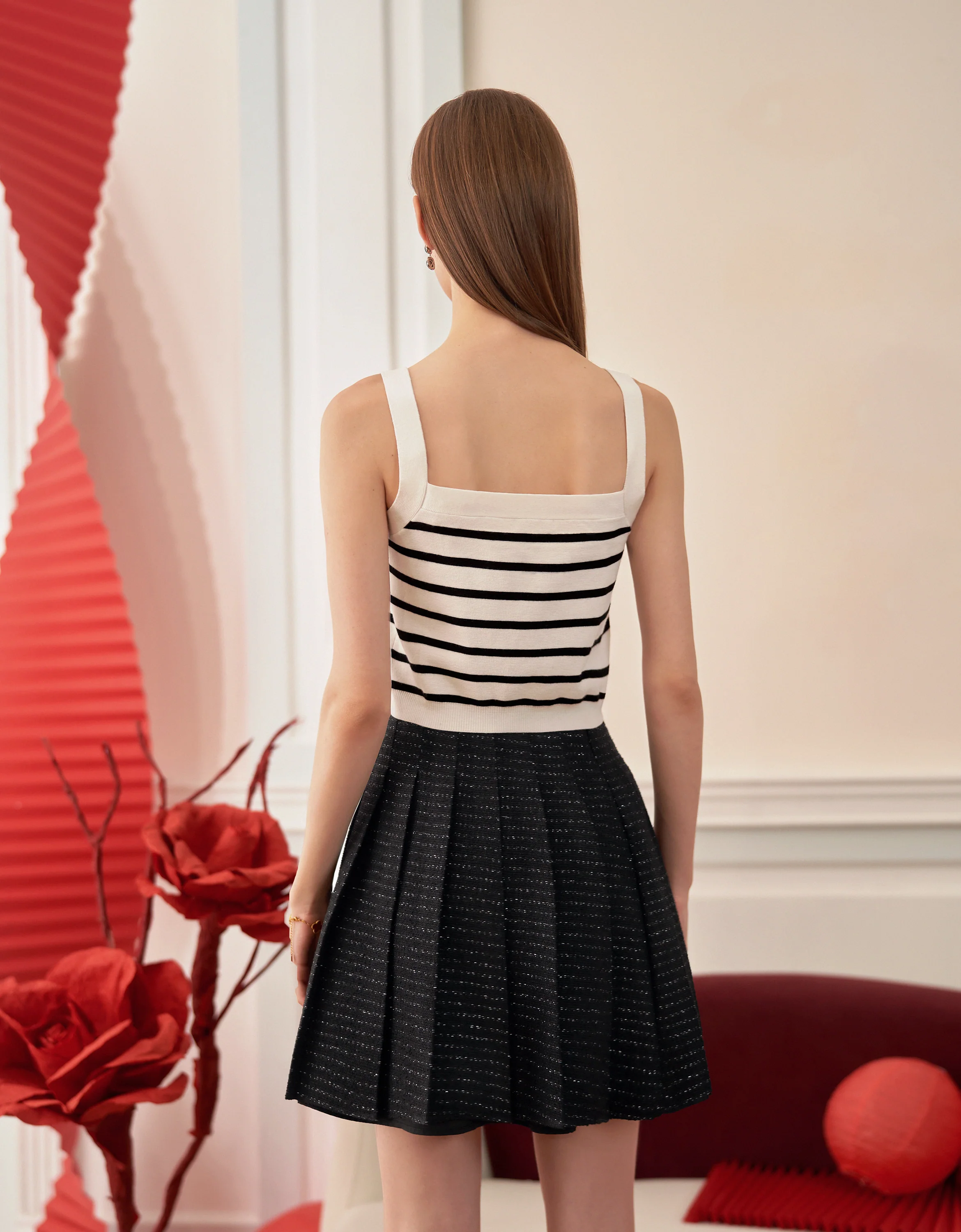 Square Neck Striped Cropped Tank Top - Image 2