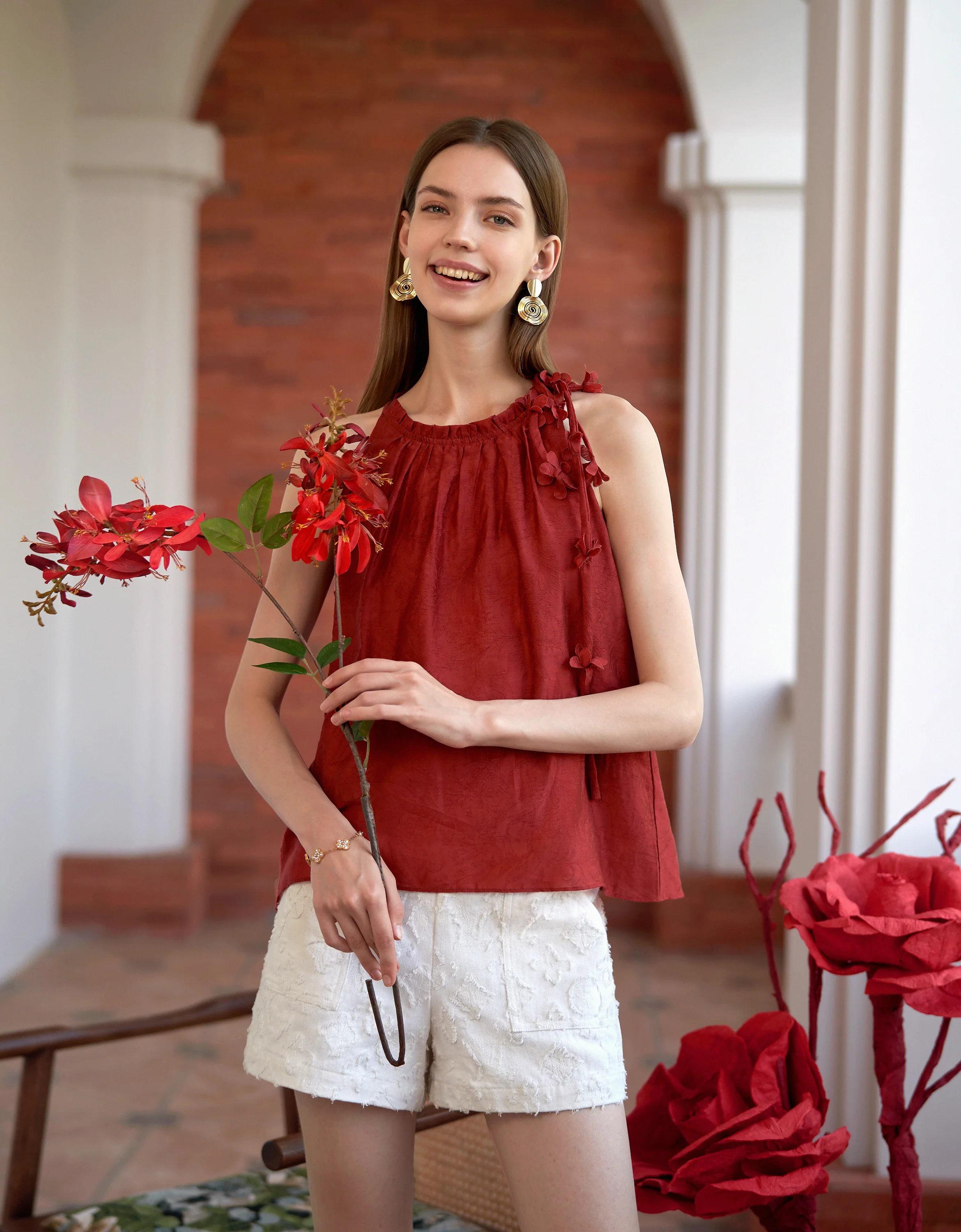 Tencel-blend 3D Floral Halterneck Top - Image 19