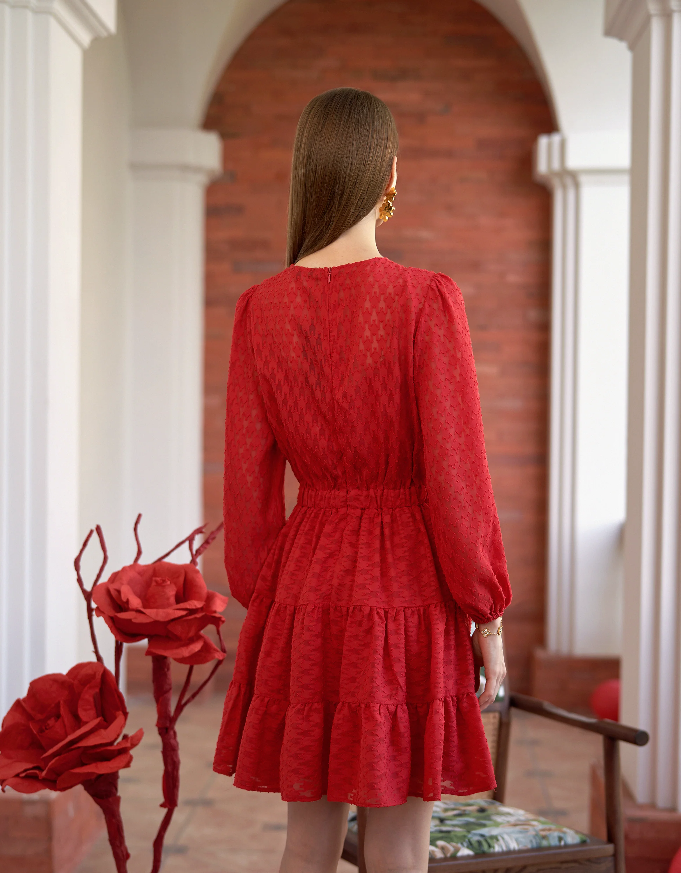 Tiered Skirt Long Sleeve Textured Dress - Image 3