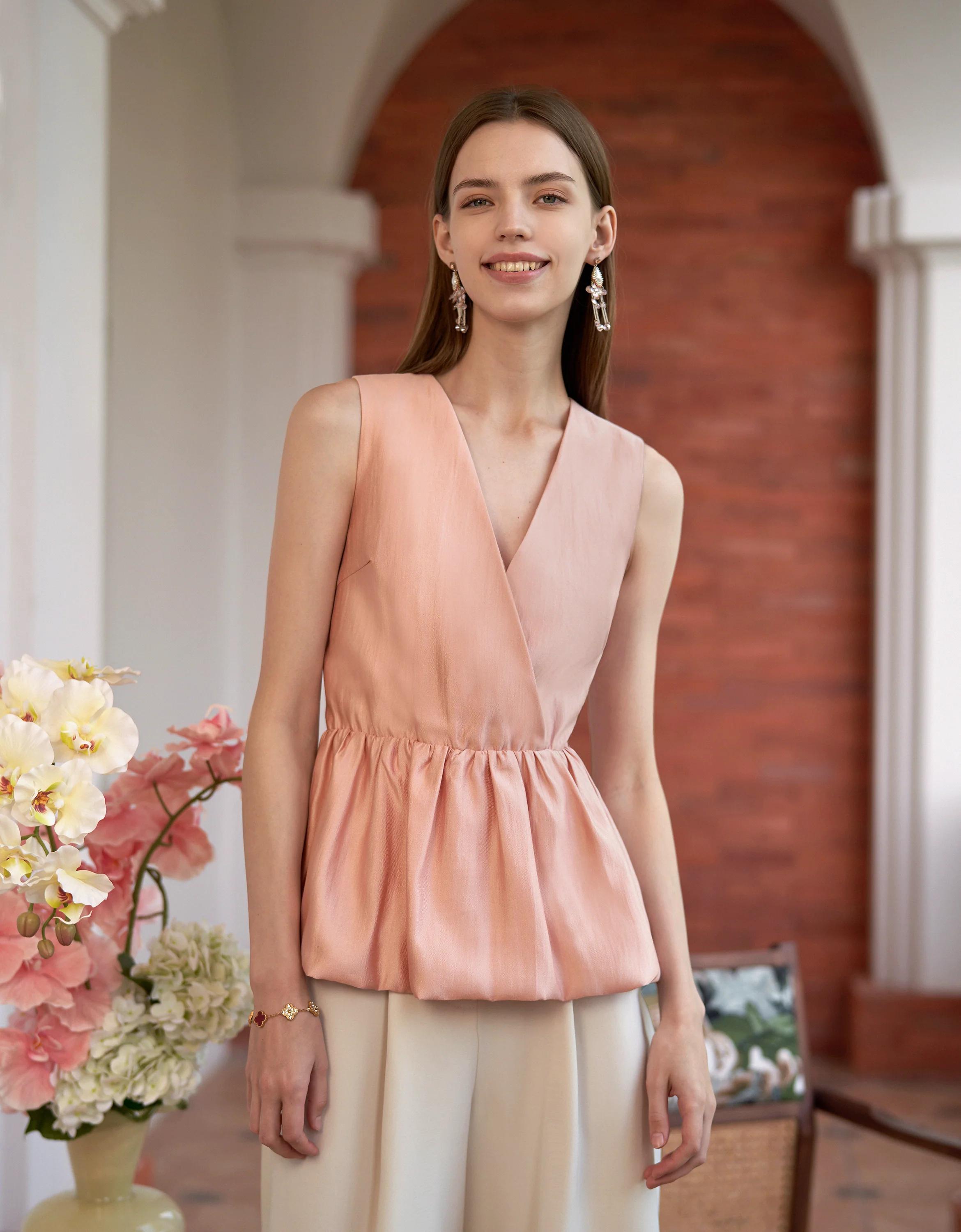 V-neck Ruffled Hem Sleeveless Top