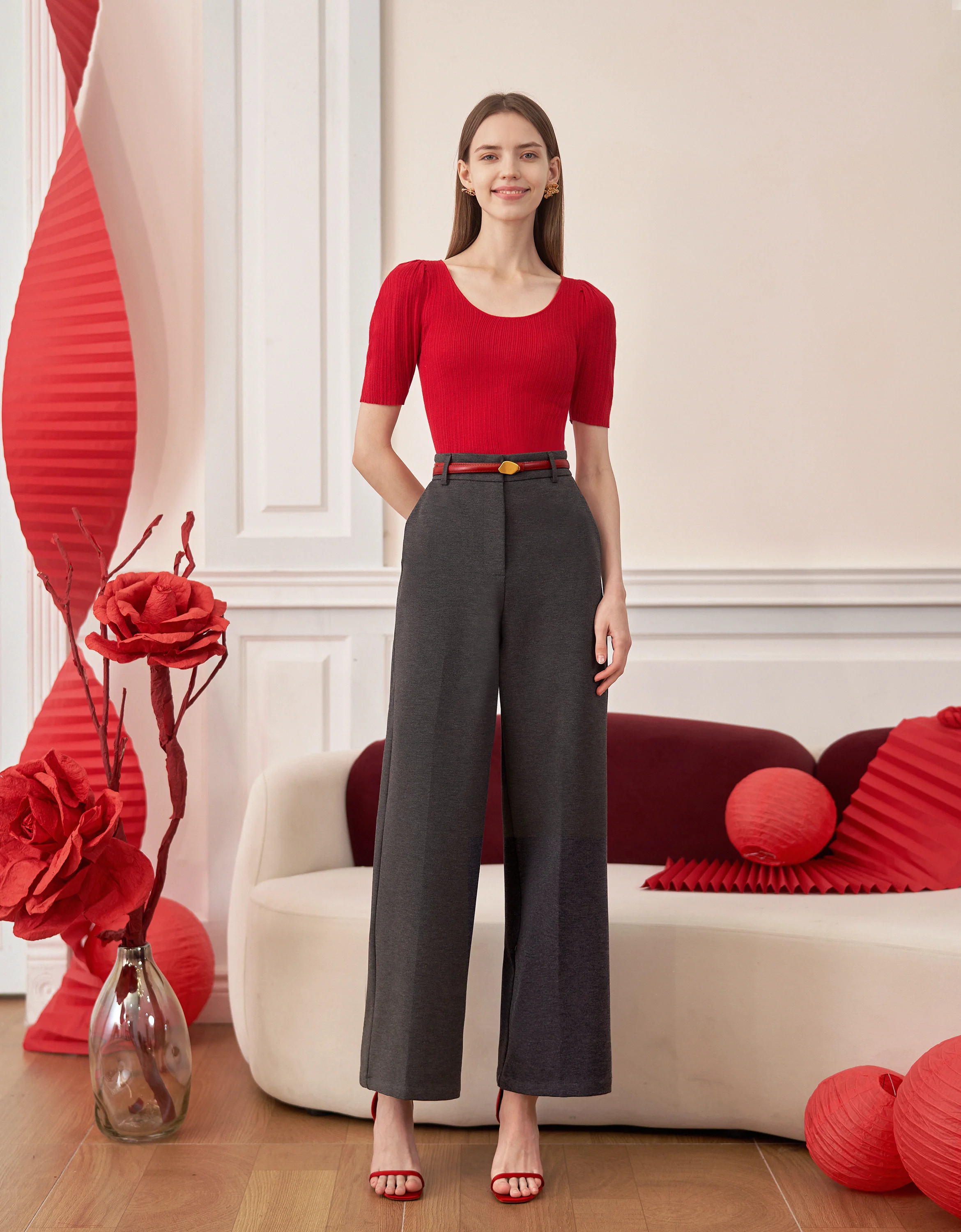 Wide-leg Mid-rise Trousers - Image 2