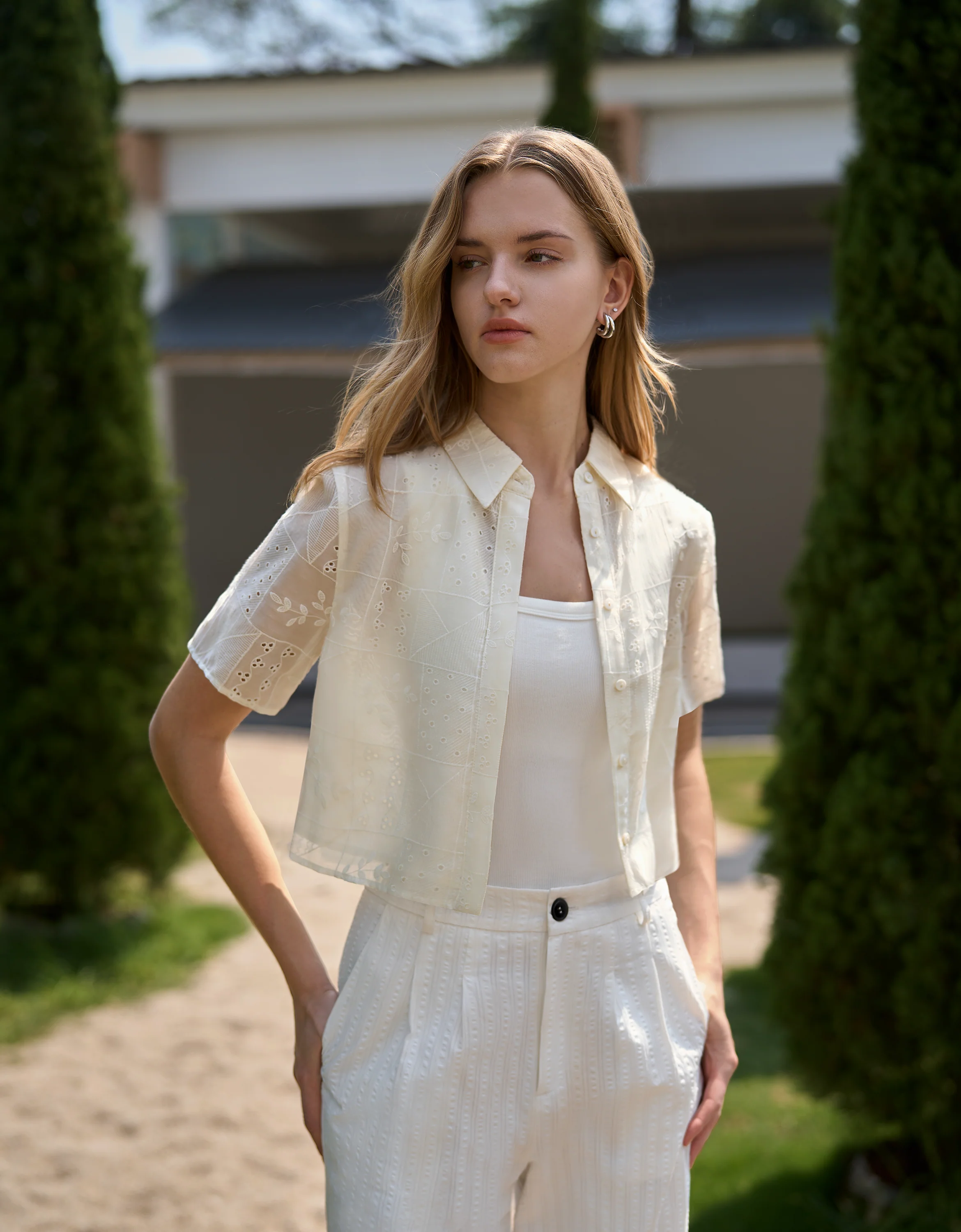 Wide-leg Striped Textured Trousers - Image 2