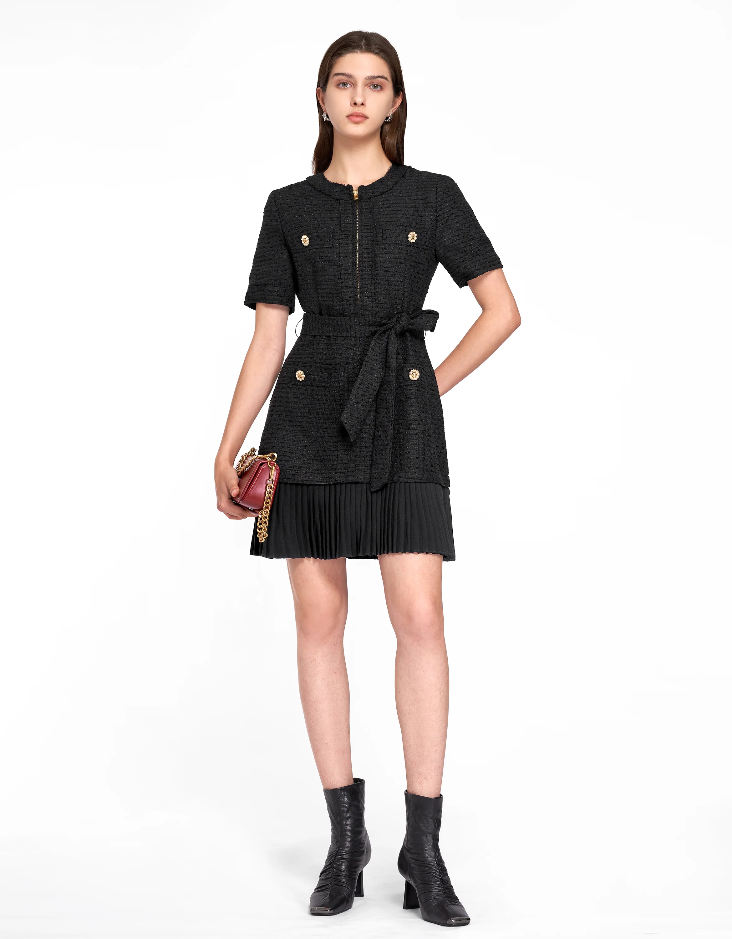 Zip Up Pleated Hem Dress - Image 13