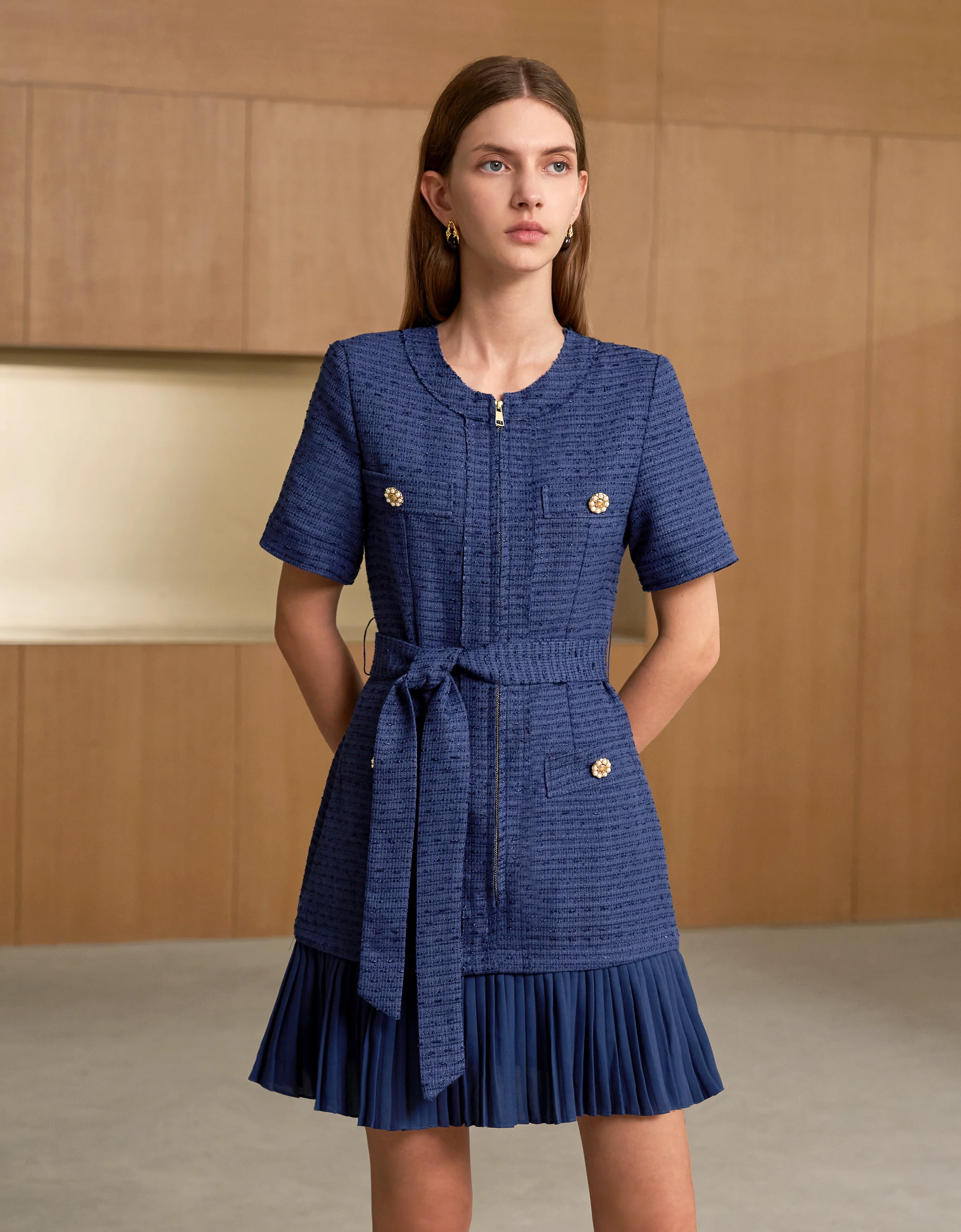 Zip Up Pleated Hem Dress - Image 23
