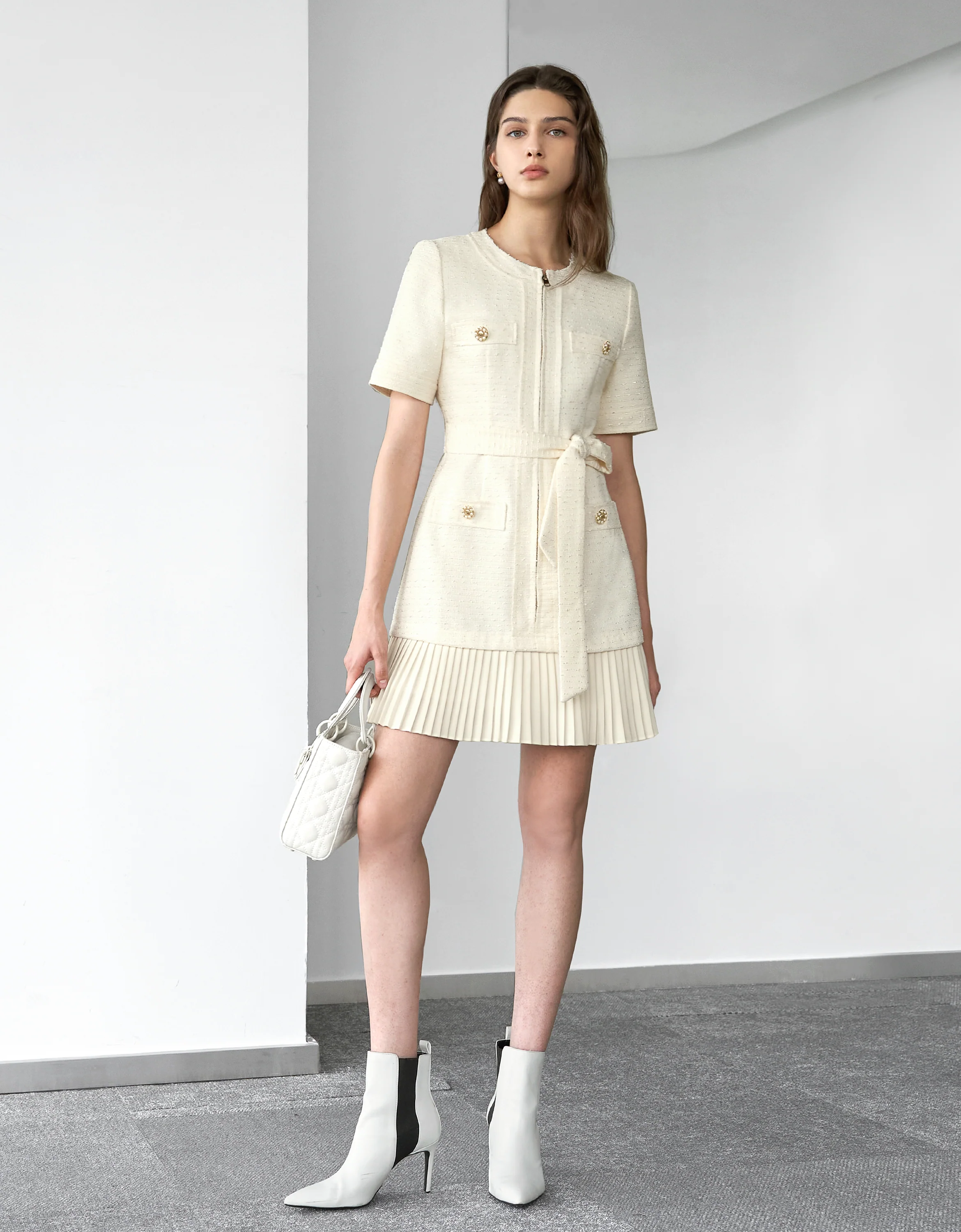 Zip Up Pleated Hem Dress - Image 3